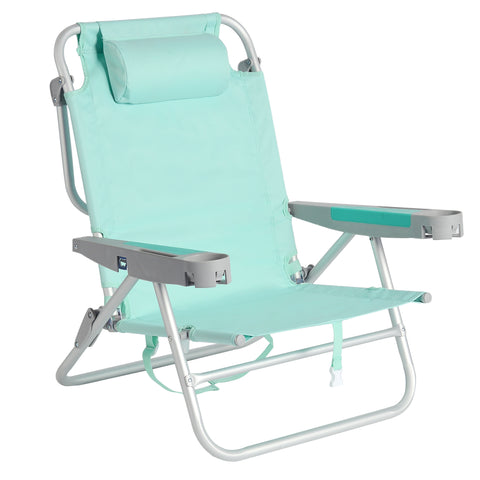 SunnyFeel AC1238 / AC1238B Folding Beach Chair 5-Postion Adjustable Reclining High Back Head Rest Aluminum Portable Lounge Chairs for Adults Outdoor