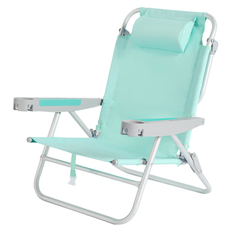 SunnyFeel AC1238 / AC1238B Folding Beach Chair 5-Postion Adjustable Reclining High Back Head Rest Aluminum Portable Lounge Chairs for Adults Outdoor