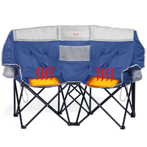 Sunnyfeel AC2404 / AC2404H (Heated) Double Camping Chair, Oversized Padded Foldable Loveseat for Adults, 2-Person Outdoor Chair for Lawn Conversations, Camping, and Relaxation