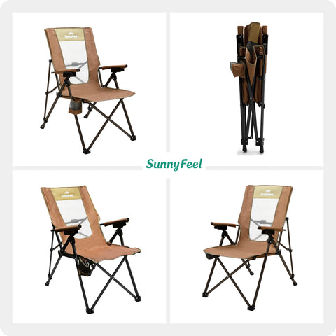 SunnyFeel AC2456 / AC2456H (Heated) Camping Chair Folding Camp Chair Heavy Duty Adults 300 LBS Capacity for Adults Lounge with Cup Holder, Folding Camp Chair Lawn Patio Outdoor Porch