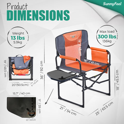 SunnyFeel AC3008F/AC3008I/AC3008K/AC3008L Multi-Version Camping Director Chair, Portable Folding Chair with Side Table and Storage Pouches, Compact Heavy Duty for Adults Outdoor