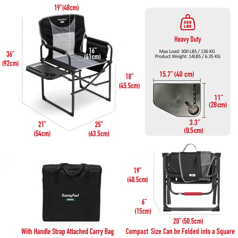 SunnyFeel AC3008F/AC3008I/AC3008K/AC3008L Multi-Version Camping Director Chair, Portable Folding Chair with Side Table and Storage Pouches, Compact Heavy Duty for Adults Outdoor