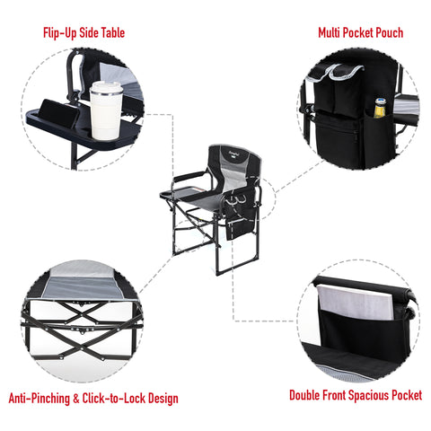 SunnyFeel AC3008F/AC3008I/AC3008K/AC3008L Multi-Version Camping Director Chair, Portable Folding Chair with Side Table and Storage Pouches, Compact Heavy Duty for Adults Outdoor