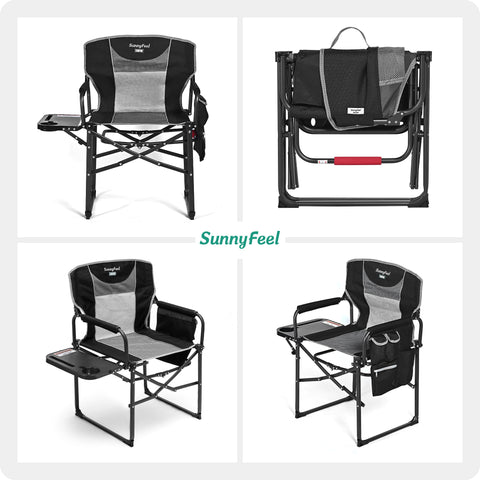 SunnyFeel AC3008F/AC3008I/AC3008K/AC3008L Multi-Version Camping Director Chair, Portable Folding Chair with Side Table and Storage Pouches, Compact Heavy Duty for Adults Outdoor