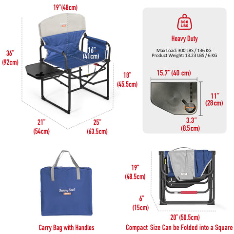 SunnyFeel AC3008F/AC3008I/AC3008K/AC3008L Multi-Version Camping Director Chair, Portable Folding Chair with Side Table and Storage Pouches, Compact Heavy Duty for Adults Outdoor