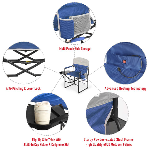 SunnyFeel AC3008F/AC3008I/AC3008K/AC3008L Multi-Version Camping Director Chair, Portable Folding Chair with Side Table and Storage Pouches, Compact Heavy Duty for Adults Outdoor