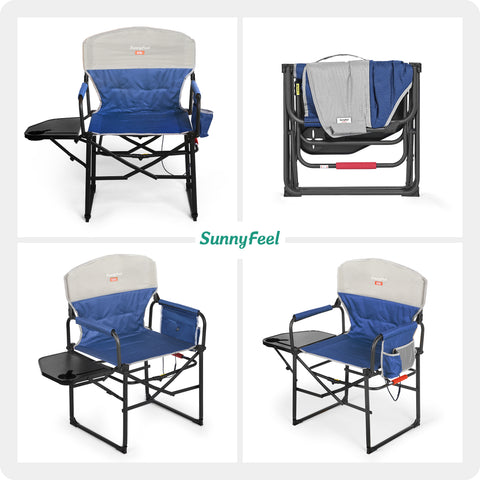 SunnyFeel AC3008F/AC3008I/AC3008K/AC3008L Multi-Version Camping Director Chair, Portable Folding Chair with Side Table and Storage Pouches, Compact Heavy Duty for Adults Outdoor