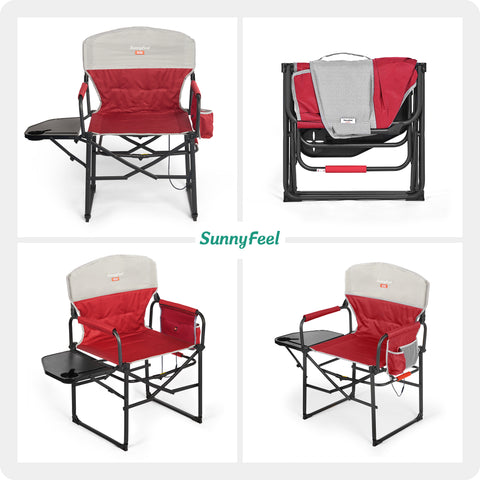 SunnyFeel AC3008F/AC3008I/AC3008K/AC3008L Multi-Version Camping Director Chair, Portable Folding Chair with Side Table and Storage Pouches, Compact Heavy Duty for Adults Outdoor