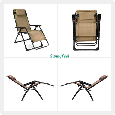 SunnyFeel AC5932 Zero Gravity Recliner Padded Patio Lounger with Side Table Folding Camping Chair for Outdoor