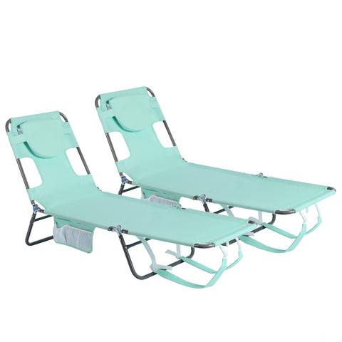 SunnyFeel AB2025 Reclining Beach Chair, Lay Flat Tanning Bed Portable Folding Chairs with Pillow, Arm & Head Slots, Backpack Straps for Outdoor