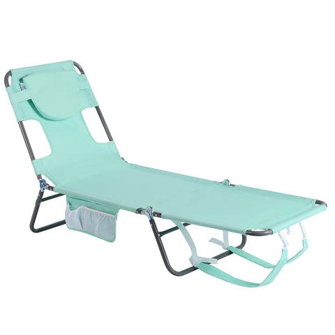 SunnyFeel AB2025 Reclining Beach Chair, Lay Flat Tanning Bed Portable Folding Chairs with Pillow, Arm & Head Slots, Backpack Straps for Outdoor