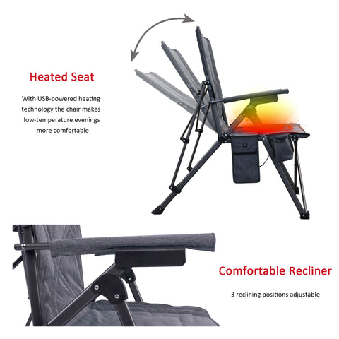 SunnyFeel AC2456 / AC2456H (Heated) Camping Chair Folding Camp Chair Heavy Duty Adults 300 LBS Capacity for Adults Lounge with Cup Holder, Folding Camp Chair Lawn Patio Outdoor Porch
