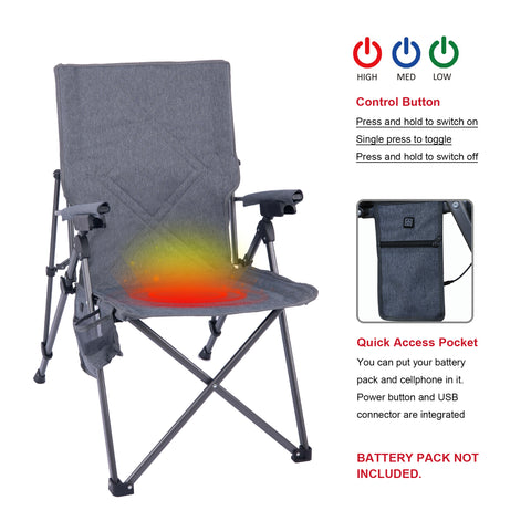 SunnyFeel AC2456 / AC2456H (Heated) Camping Chair Folding Camp Chair Heavy Duty Adults 300 LBS Capacity for Adults Lounge with Cup Holder, Folding Camp Chair Lawn Patio Outdoor Porch